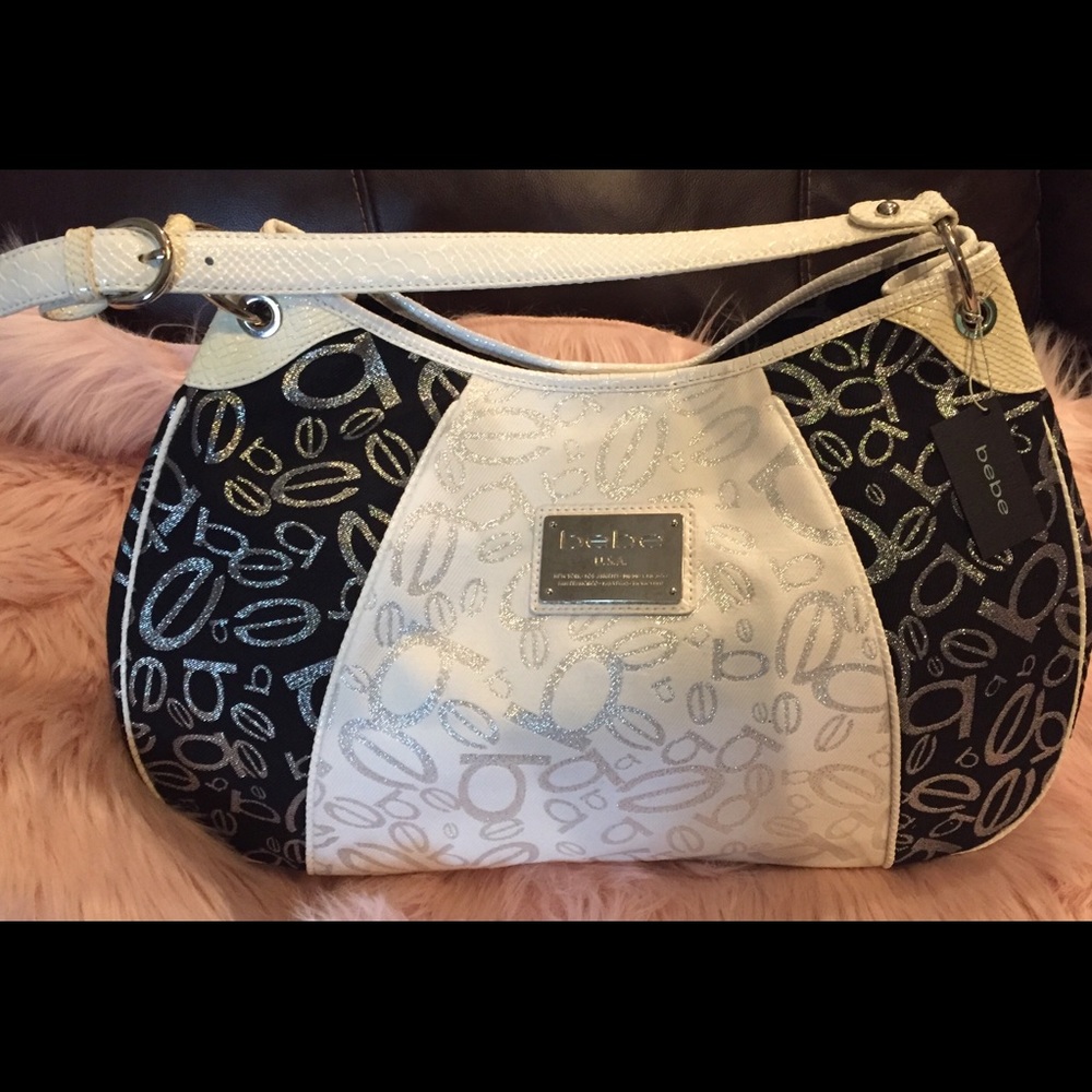 Bebe Vintage Metallic signature hobo bag